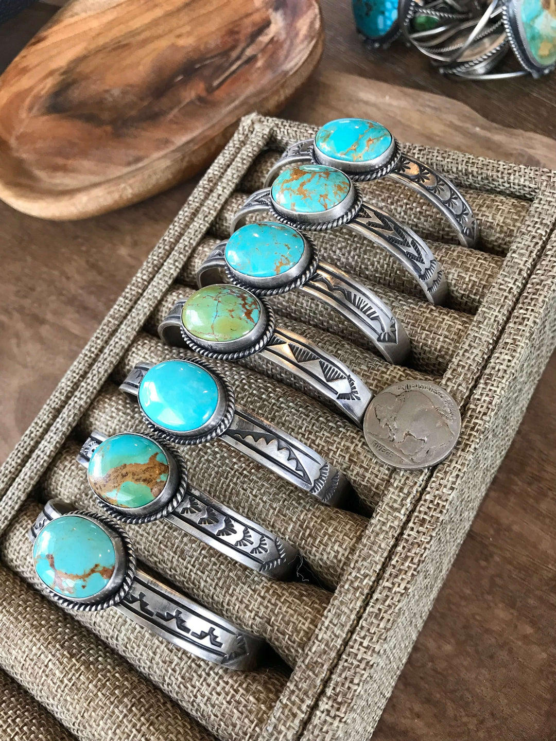 The Reese Turquoise Cuffs-Bracelets & Cuffs-Calli Co., Turquoise and Silver Jewelry, Native American Handmade, Zuni Tribe, Navajo Tribe, Brock Texas
