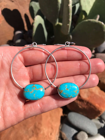 The Kiva Turquoise Hoop Earrings, 10-Earrings-Calli Co., Turquoise and Silver Jewelry, Native American Handmade, Zuni Tribe, Navajo Tribe, Brock Texas