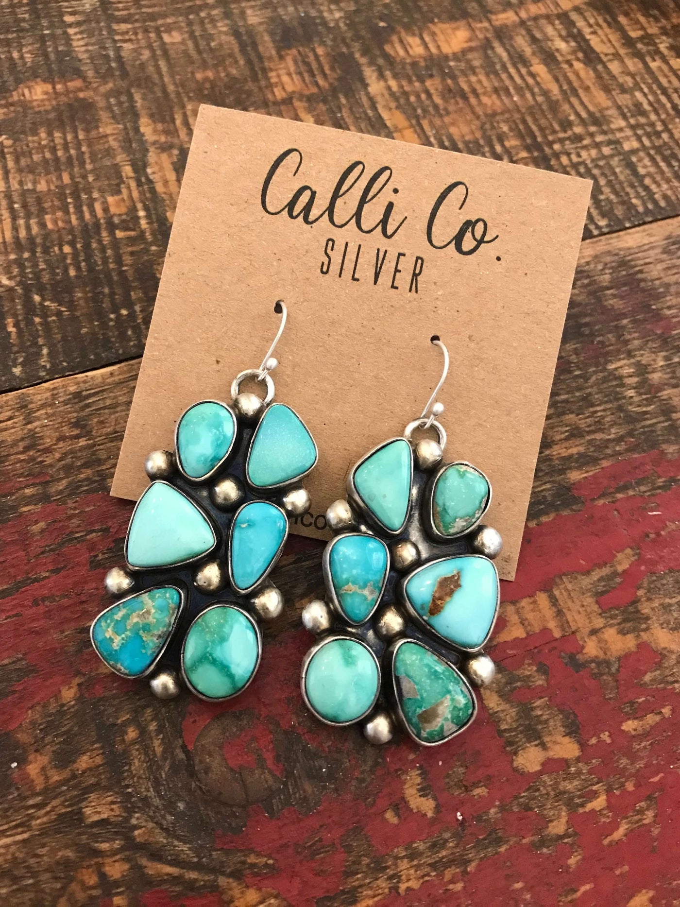 The Terali Turquoise Earrings-Earrings-Calli Co., Turquoise and Silver Jewelry, Native American Handmade, Zuni Tribe, Navajo Tribe, Brock Texas