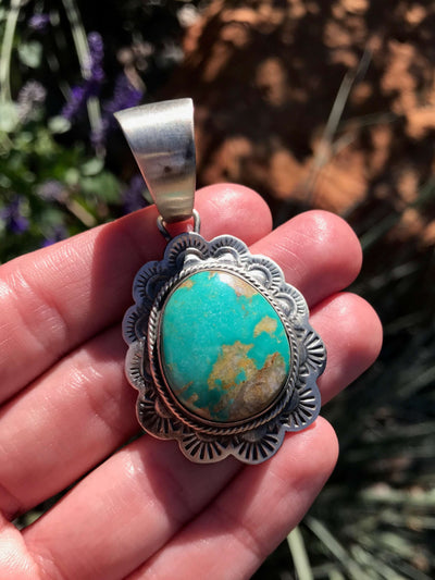 The Ballinger Turquoise Pendant-Pendants-Calli Co., Turquoise and Silver Jewelry, Native American Handmade, Zuni Tribe, Navajo Tribe, Brock Texas