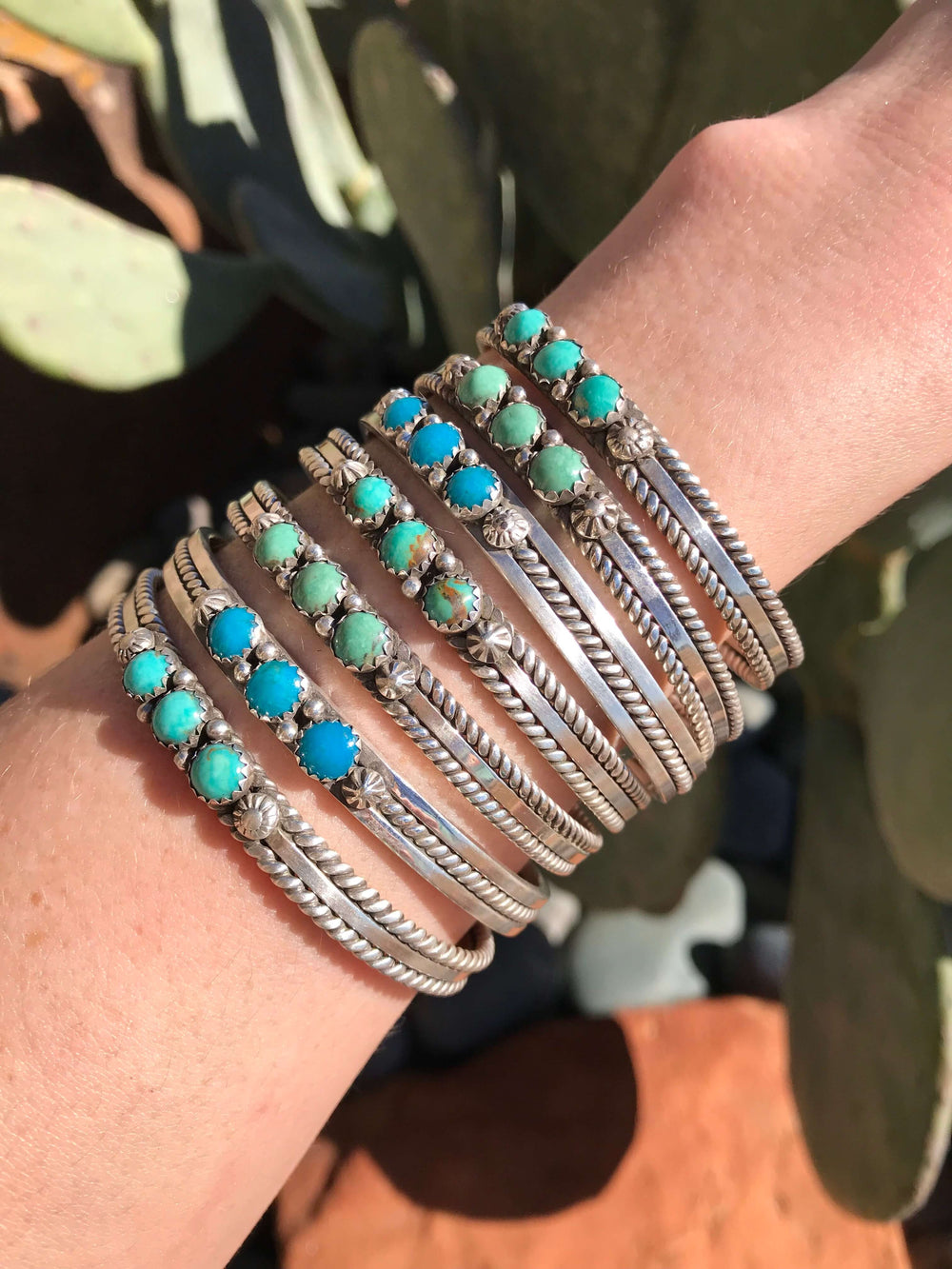 The Dandy 3 Stone Turquoise Cuffs-Bracelets & Cuffs-Calli Co., Turquoise and Silver Jewelry, Native American Handmade, Zuni Tribe, Navajo Tribe, Brock Texas