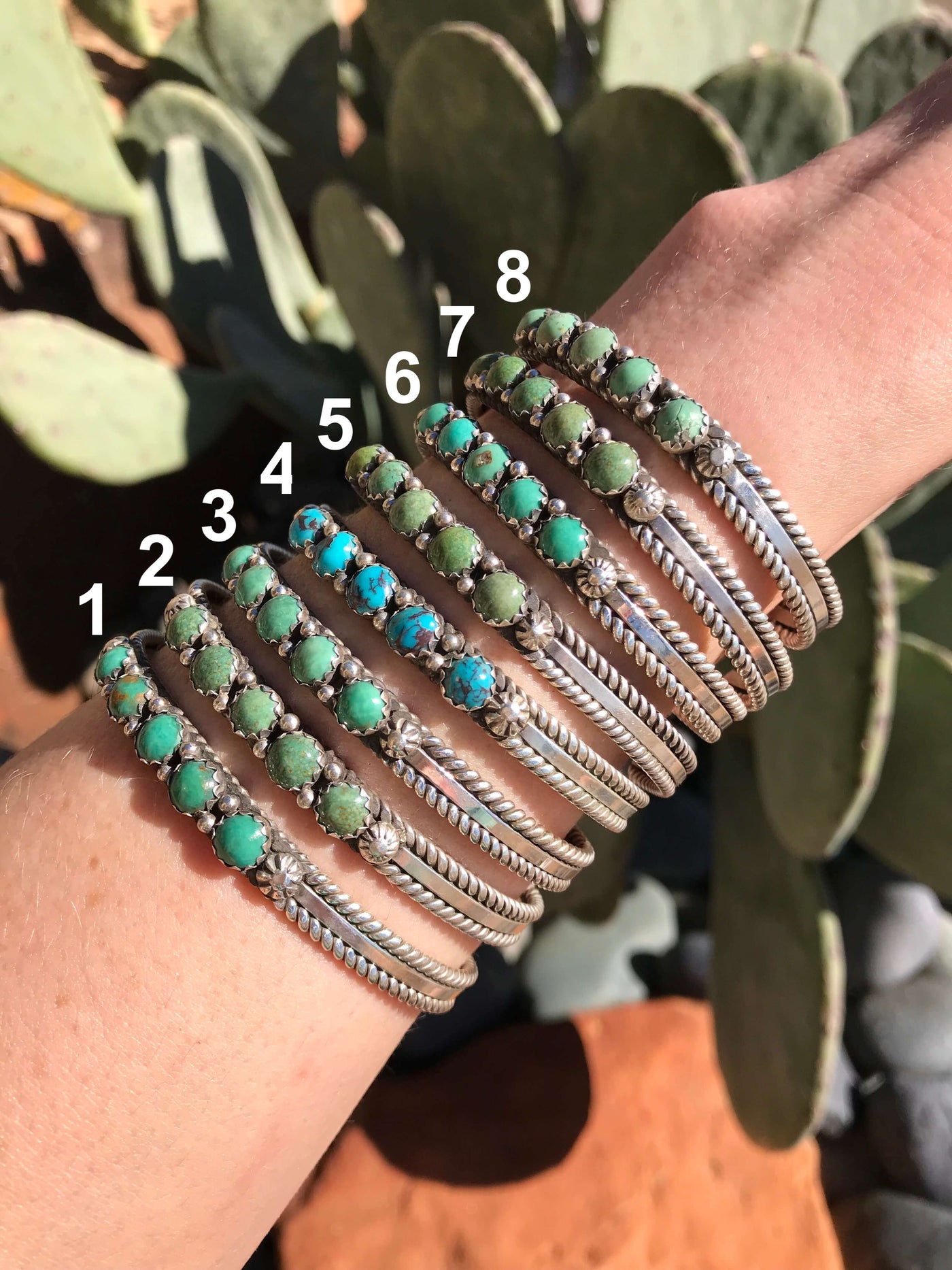 The San Miguel 5 Stone Turquoise Cuffs-Bracelets & Cuffs-Calli Co., Turquoise and Silver Jewelry, Native American Handmade, Zuni Tribe, Navajo Tribe, Brock Texas