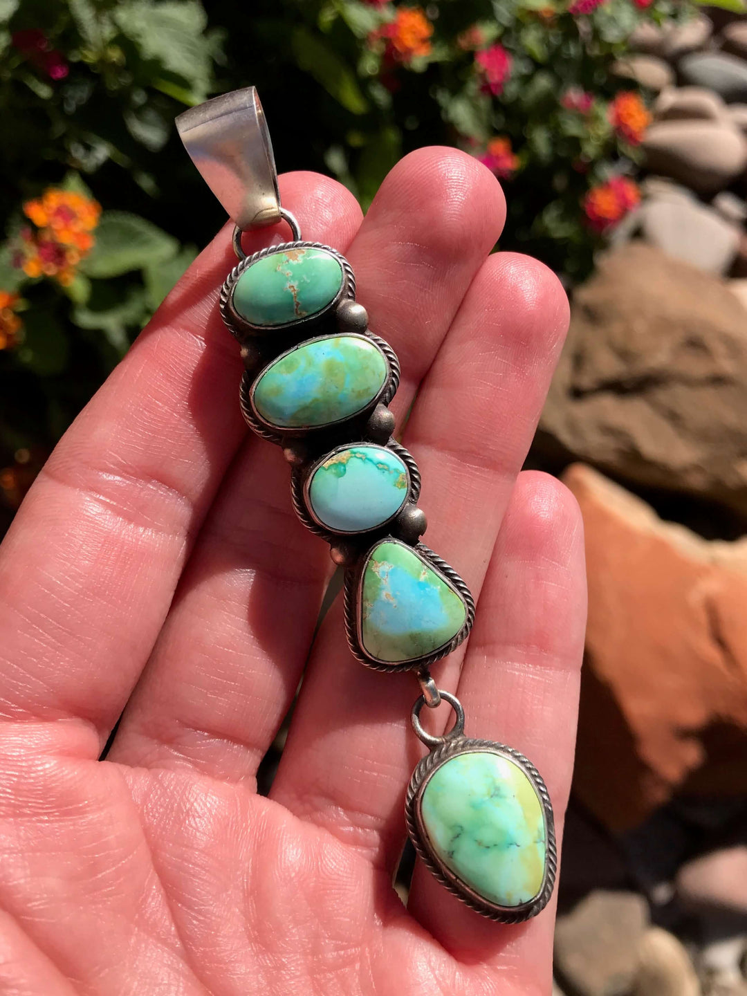 The Tish Turquoise Pendant-Pendants-Calli Co., Turquoise and Silver Jewelry, Native American Handmade, Zuni Tribe, Navajo Tribe, Brock Texas