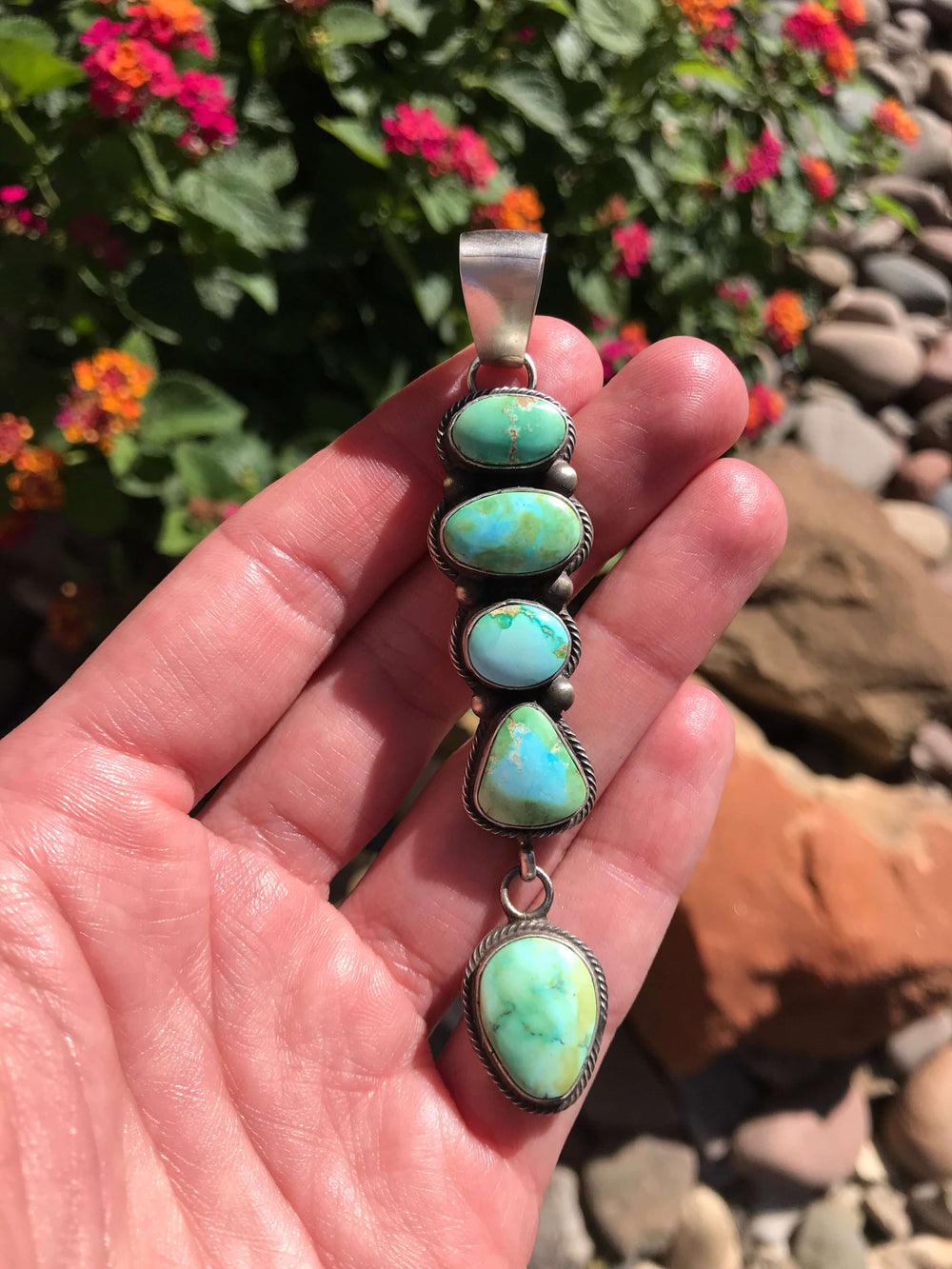 The Tish Turquoise Pendant-Pendants-Calli Co., Turquoise and Silver Jewelry, Native American Handmade, Zuni Tribe, Navajo Tribe, Brock Texas