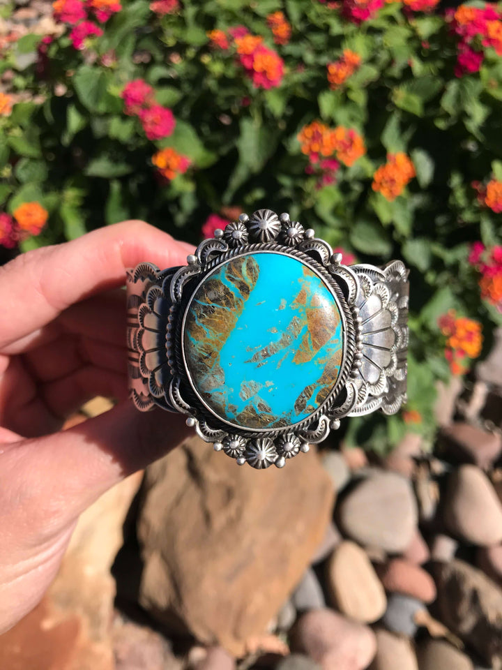 The Kilbuck Turquoise Ribbon Cuff-Bracelets & Cuffs-Calli Co., Turquoise and Silver Jewelry, Native American Handmade, Zuni Tribe, Navajo Tribe, Brock Texas