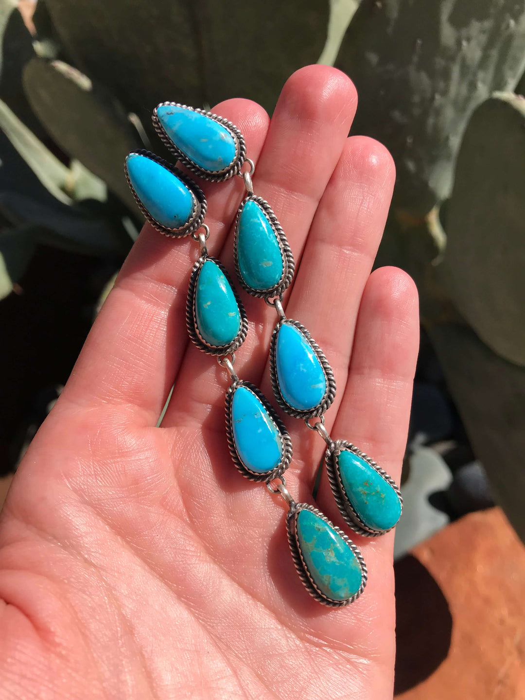 The 4 Stone Drop Earrings, 3-Earrings-Calli Co., Turquoise and Silver Jewelry, Native American Handmade, Zuni Tribe, Navajo Tribe, Brock Texas