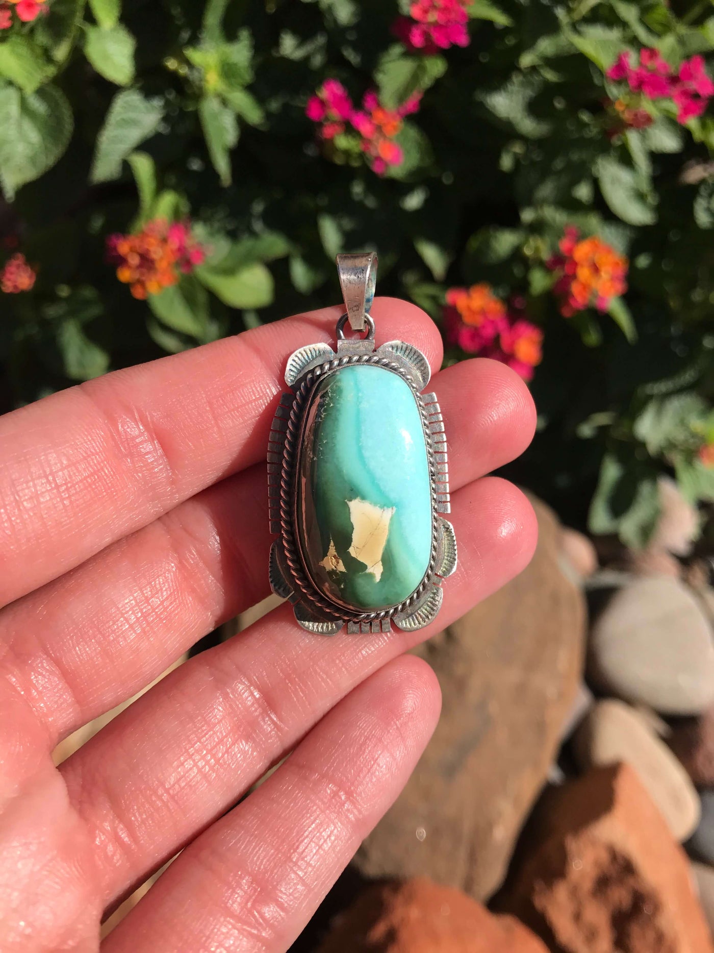 The Ashton Royston Turquoise Pendant-Pendants-Calli Co., Turquoise and Silver Jewelry, Native American Handmade, Zuni Tribe, Navajo Tribe, Brock Texas