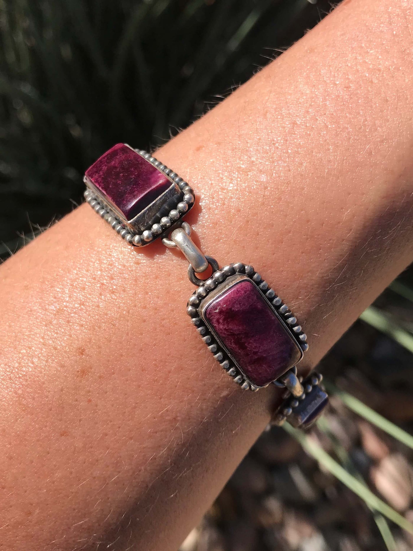 The Purple Spiny Link Bracelet-Bracelets & Cuffs-Calli Co., Turquoise and Silver Jewelry, Native American Handmade, Zuni Tribe, Navajo Tribe, Brock Texas