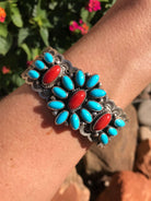 The Calladitto Sleeping Beauty and Coral Cuff-Bracelets & Cuffs-Calli Co., Turquoise and Silver Jewelry, Native American Handmade, Zuni Tribe, Navajo Tribe, Brock Texas