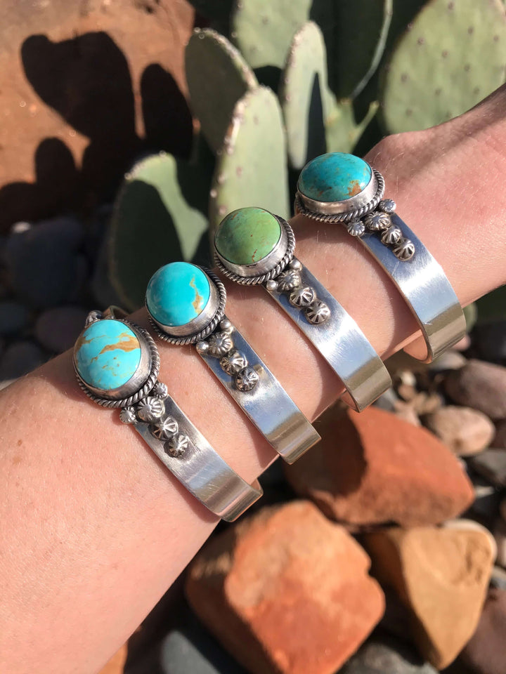 The Clements Turquoise Cuffs-Bracelets & Cuffs-Calli Co., Turquoise and Silver Jewelry, Native American Handmade, Zuni Tribe, Navajo Tribe, Brock Texas
