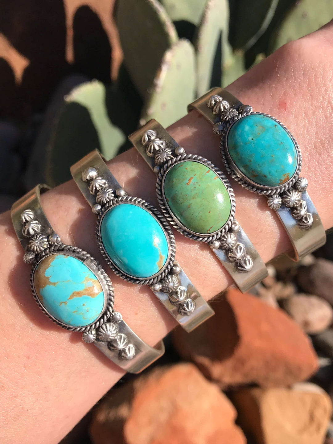 The Clements Turquoise Cuffs-Bracelets & Cuffs-Calli Co., Turquoise and Silver Jewelry, Native American Handmade, Zuni Tribe, Navajo Tribe, Brock Texas