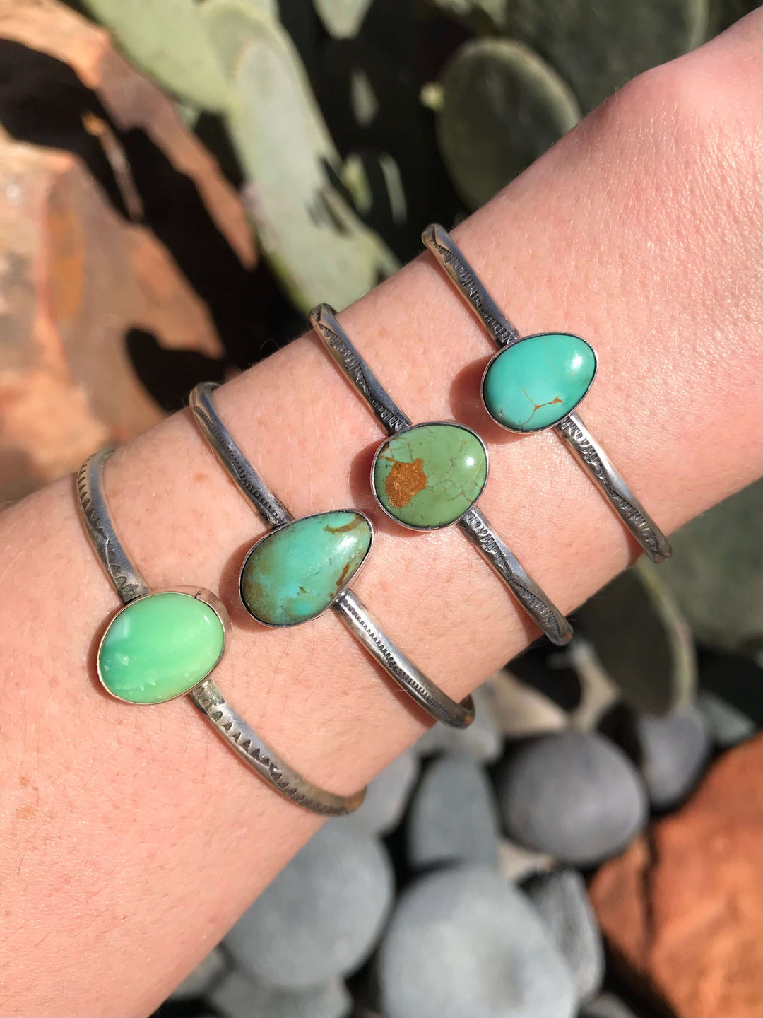 The Catalina Cuffs-Bracelets & Cuffs-Calli Co., Turquoise and Silver Jewelry, Native American Handmade, Zuni Tribe, Navajo Tribe, Brock Texas
