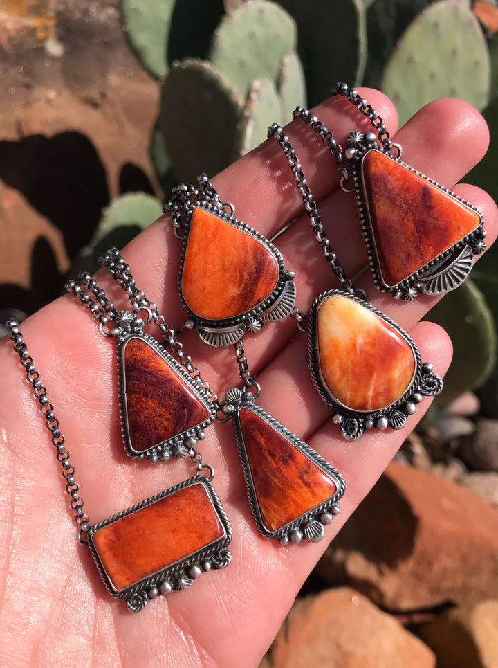 The Tori Neklaces in Orange Spiny-Necklaces-Calli Co., Turquoise and Silver Jewelry, Native American Handmade, Zuni Tribe, Navajo Tribe, Brock Texas