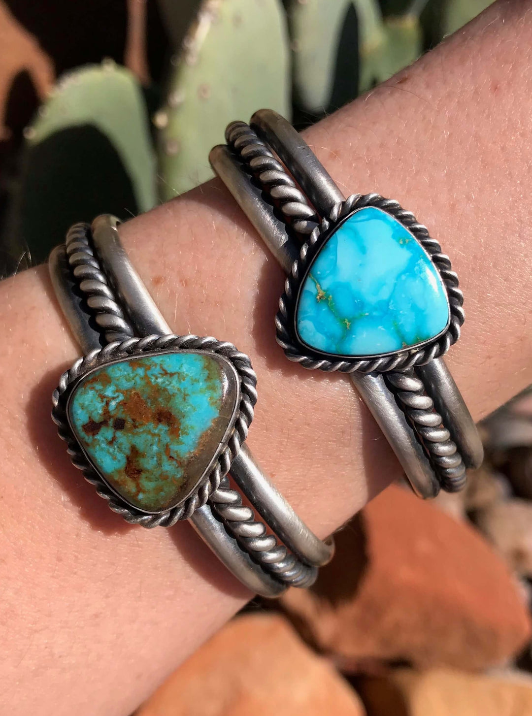 The Navarro Turquoise Cuffs-Bracelets & Cuffs-Calli Co., Turquoise and Silver Jewelry, Native American Handmade, Zuni Tribe, Navajo Tribe, Brock Texas