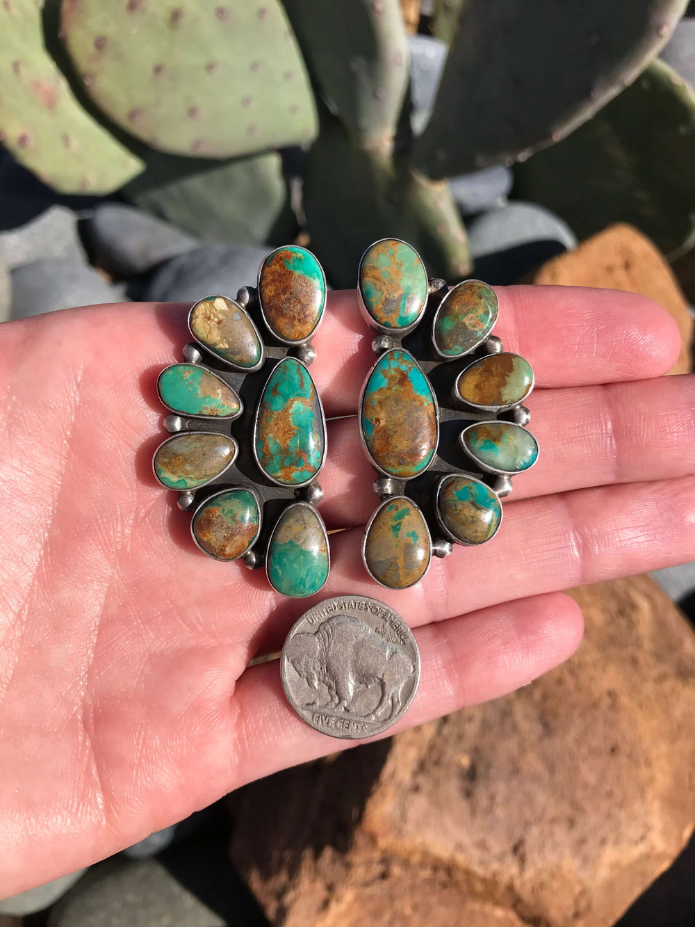 The Payson Cluster Earrings, 2-Earrings-Calli Co., Turquoise and Silver Jewelry, Native American Handmade, Zuni Tribe, Navajo Tribe, Brock Texas