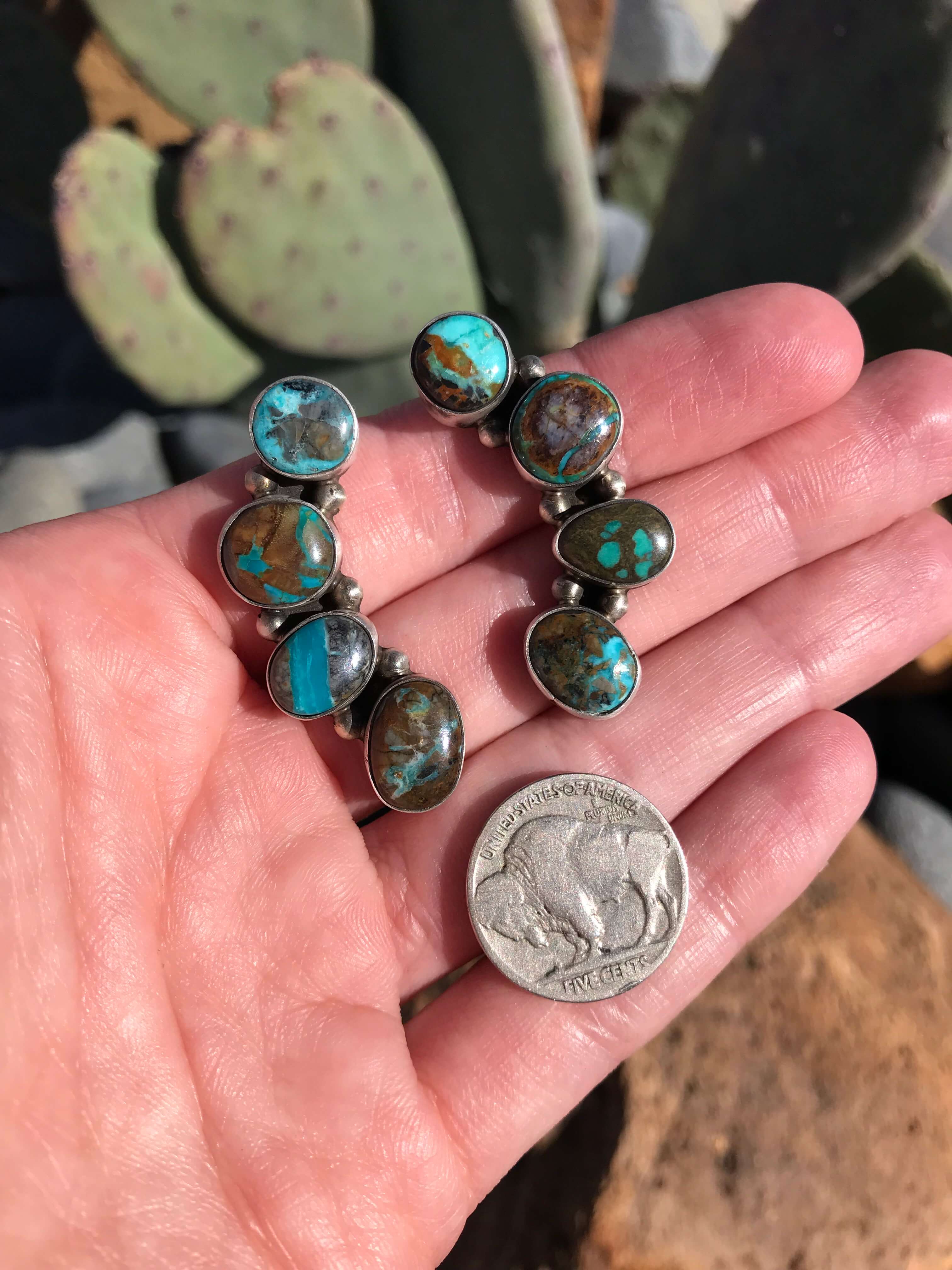 The Sun Lake Earrings, 1-Earrings-Calli Co., Turquoise and Silver Jewelry, Native American Handmade, Zuni Tribe, Navajo Tribe, Brock Texas