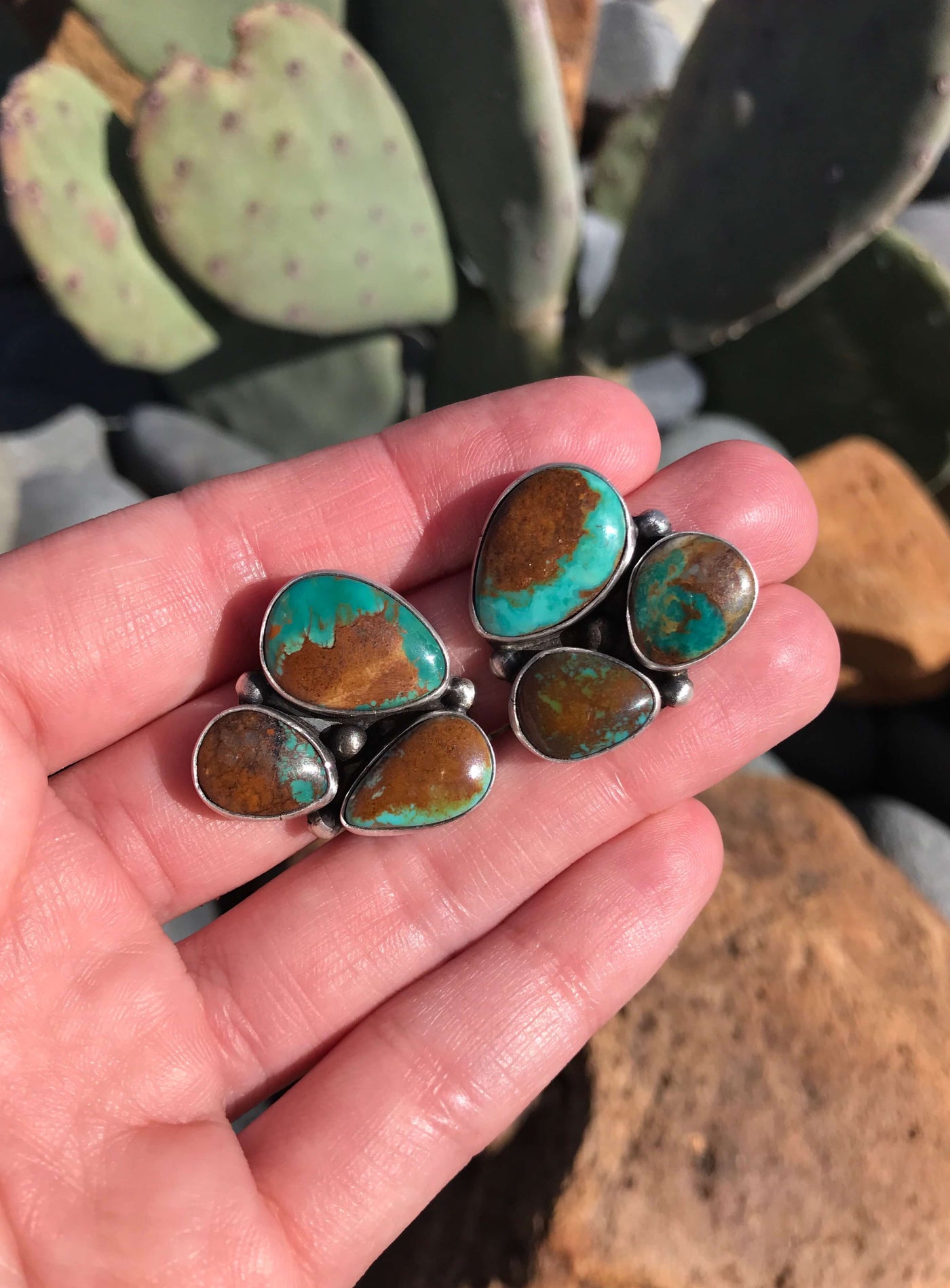 The Tres Rios Earrings, 12-Earrings-Calli Co., Turquoise and Silver Jewelry, Native American Handmade, Zuni Tribe, Navajo Tribe, Brock Texas