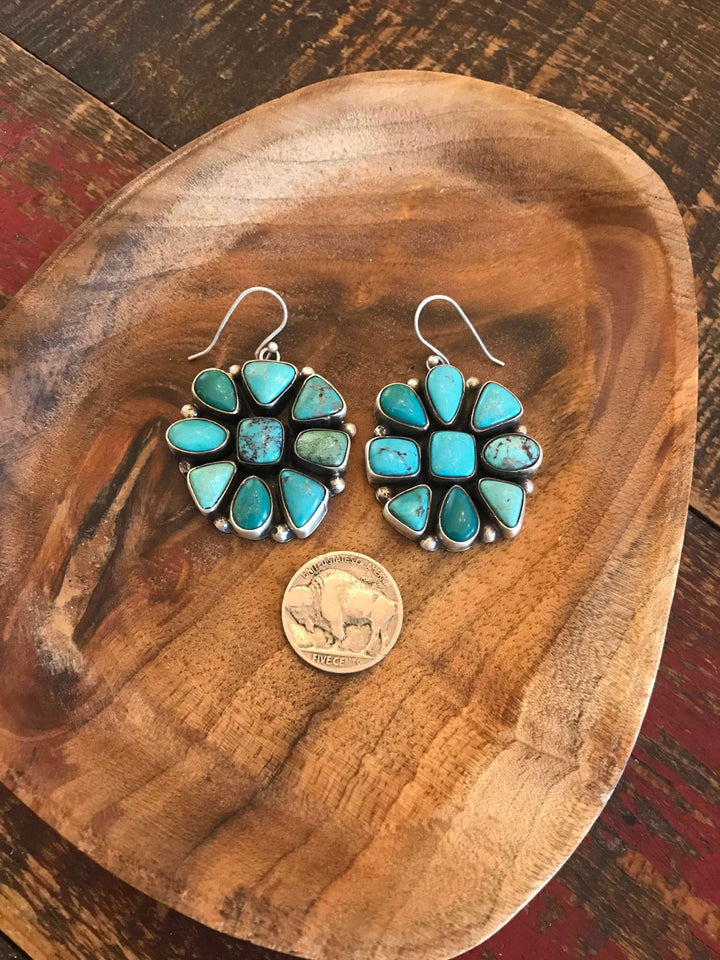 The Kenos Turquoise Earrings-Earrings-Calli Co., Turquoise and Silver Jewelry, Native American Handmade, Zuni Tribe, Navajo Tribe, Brock Texas