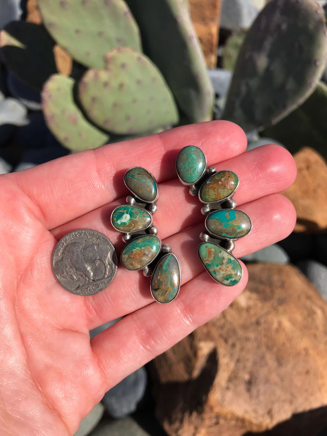 The Sun Lake Earrings, 2-Earrings-Calli Co., Turquoise and Silver Jewelry, Native American Handmade, Zuni Tribe, Navajo Tribe, Brock Texas