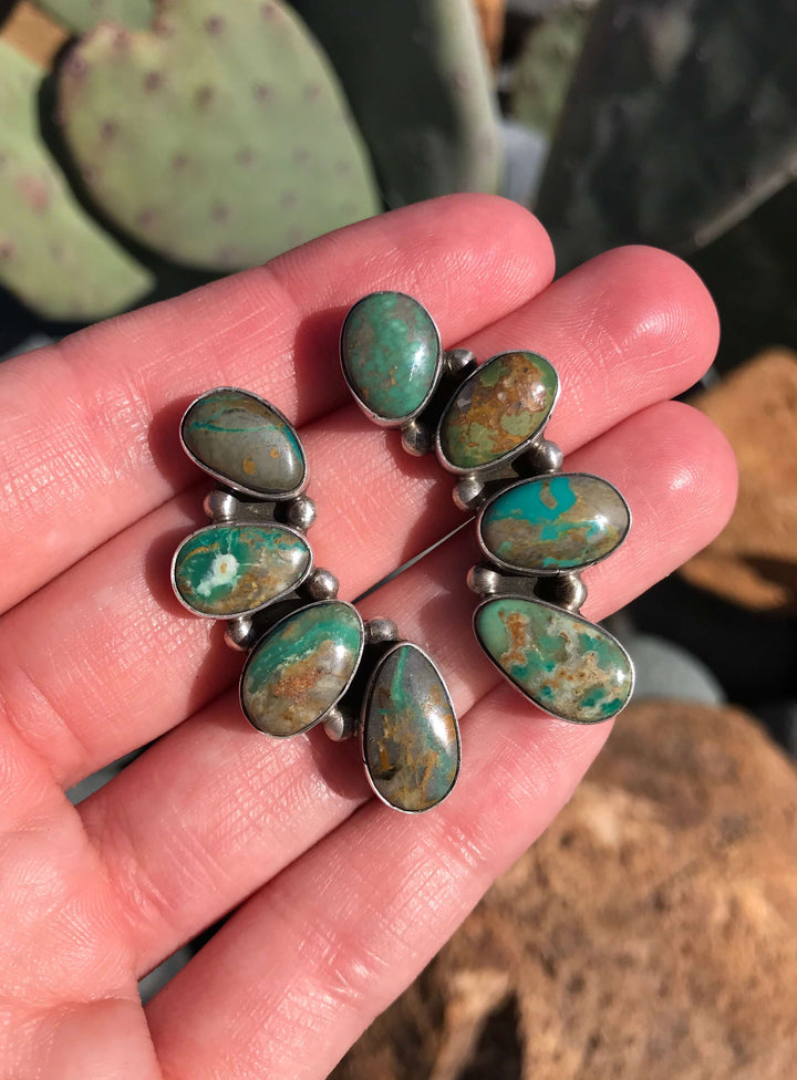 The Sun Lake Earrings, 2-Earrings-Calli Co., Turquoise and Silver Jewelry, Native American Handmade, Zuni Tribe, Navajo Tribe, Brock Texas