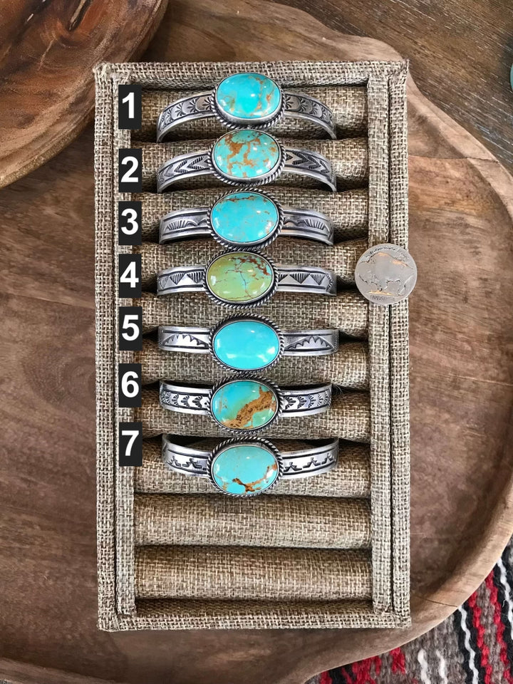 The Reese Turquoise Cuffs-Bracelets & Cuffs-Calli Co., Turquoise and Silver Jewelry, Native American Handmade, Zuni Tribe, Navajo Tribe, Brock Texas
