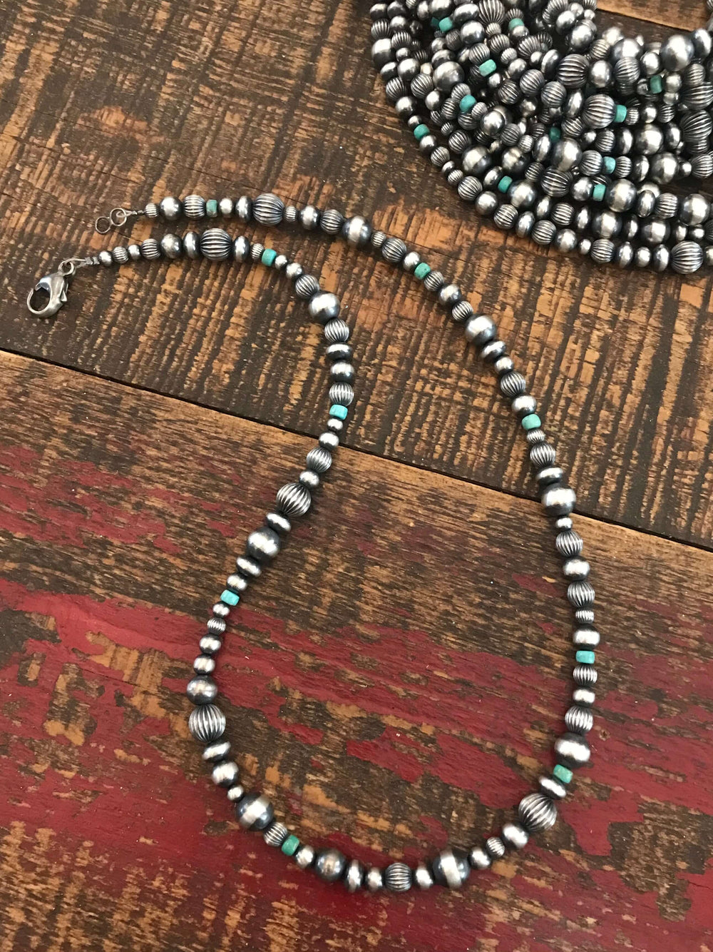 The Pecos Necklace in Blue-green Turquoise-Necklaces-Calli Co., Turquoise and Silver Jewelry, Native American Handmade, Zuni Tribe, Navajo Tribe, Brock Texas