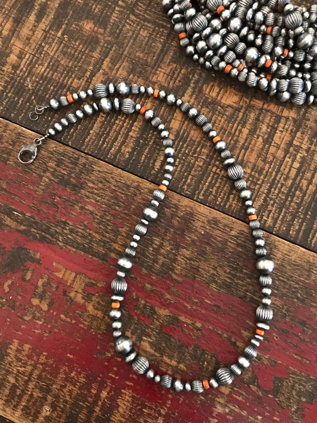 The Pecos Necklace in Orange Spiny-Necklaces-Calli Co., Turquoise and Silver Jewelry, Native American Handmade, Zuni Tribe, Navajo Tribe, Brock Texas