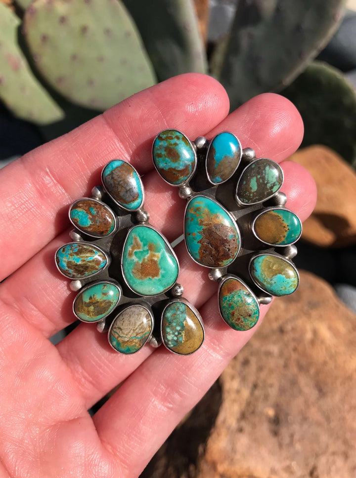 The Payson Cluster Earrings, 8-Earrings-Calli Co., Turquoise and Silver Jewelry, Native American Handmade, Zuni Tribe, Navajo Tribe, Brock Texas