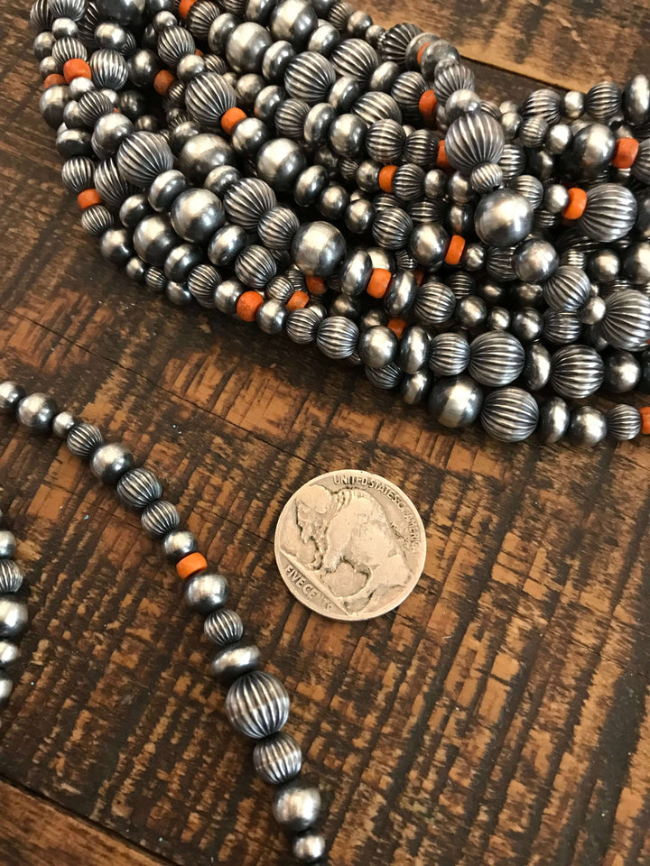 The Pecos Necklace in Orange Spiny-Necklaces-Calli Co., Turquoise and Silver Jewelry, Native American Handmade, Zuni Tribe, Navajo Tribe, Brock Texas