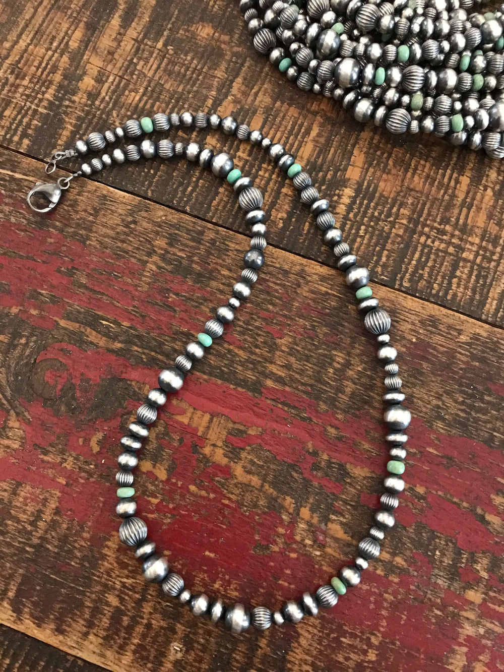 The Pecos Necklace in Green Turquoise-Necklaces-Calli Co., Turquoise and Silver Jewelry, Native American Handmade, Zuni Tribe, Navajo Tribe, Brock Texas