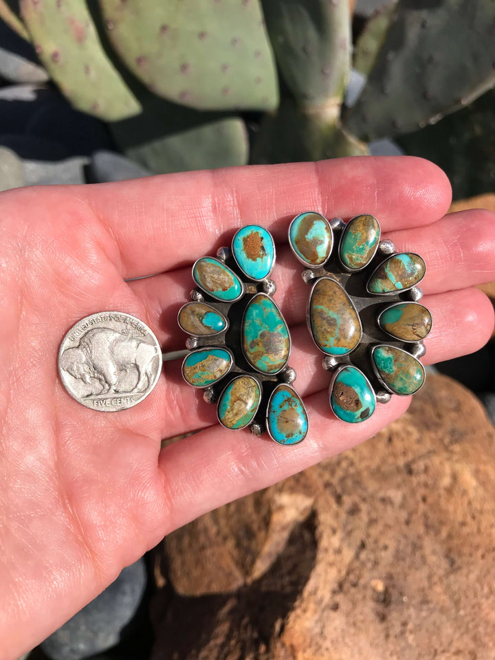 The Payson Cluster Earrings, 5-Earrings-Calli Co., Turquoise and Silver Jewelry, Native American Handmade, Zuni Tribe, Navajo Tribe, Brock Texas