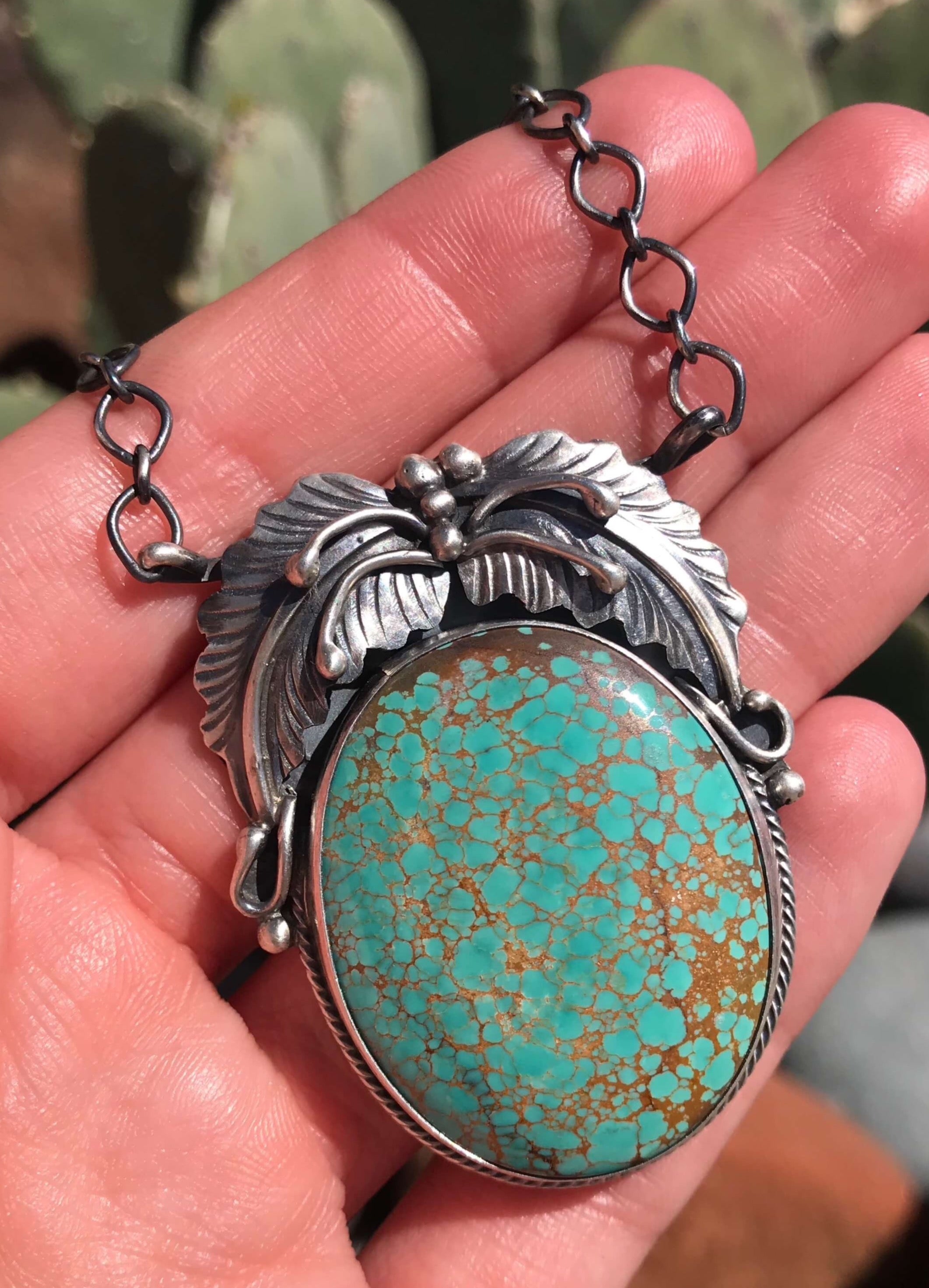 Deals Vintage handmade Sterling Turquoise stone necklace