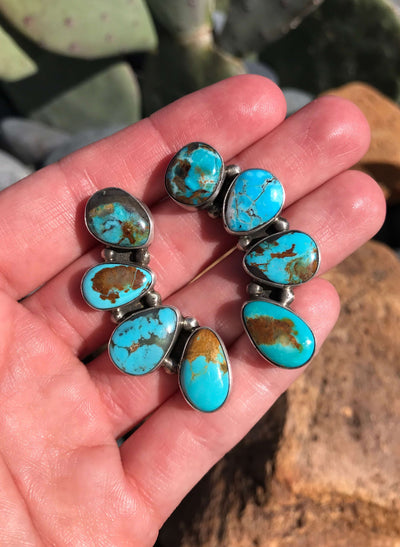 The Sun Lake Earrings, 8-Earrings-Calli Co., Turquoise and Silver Jewelry, Native American Handmade, Zuni Tribe, Navajo Tribe, Brock Texas