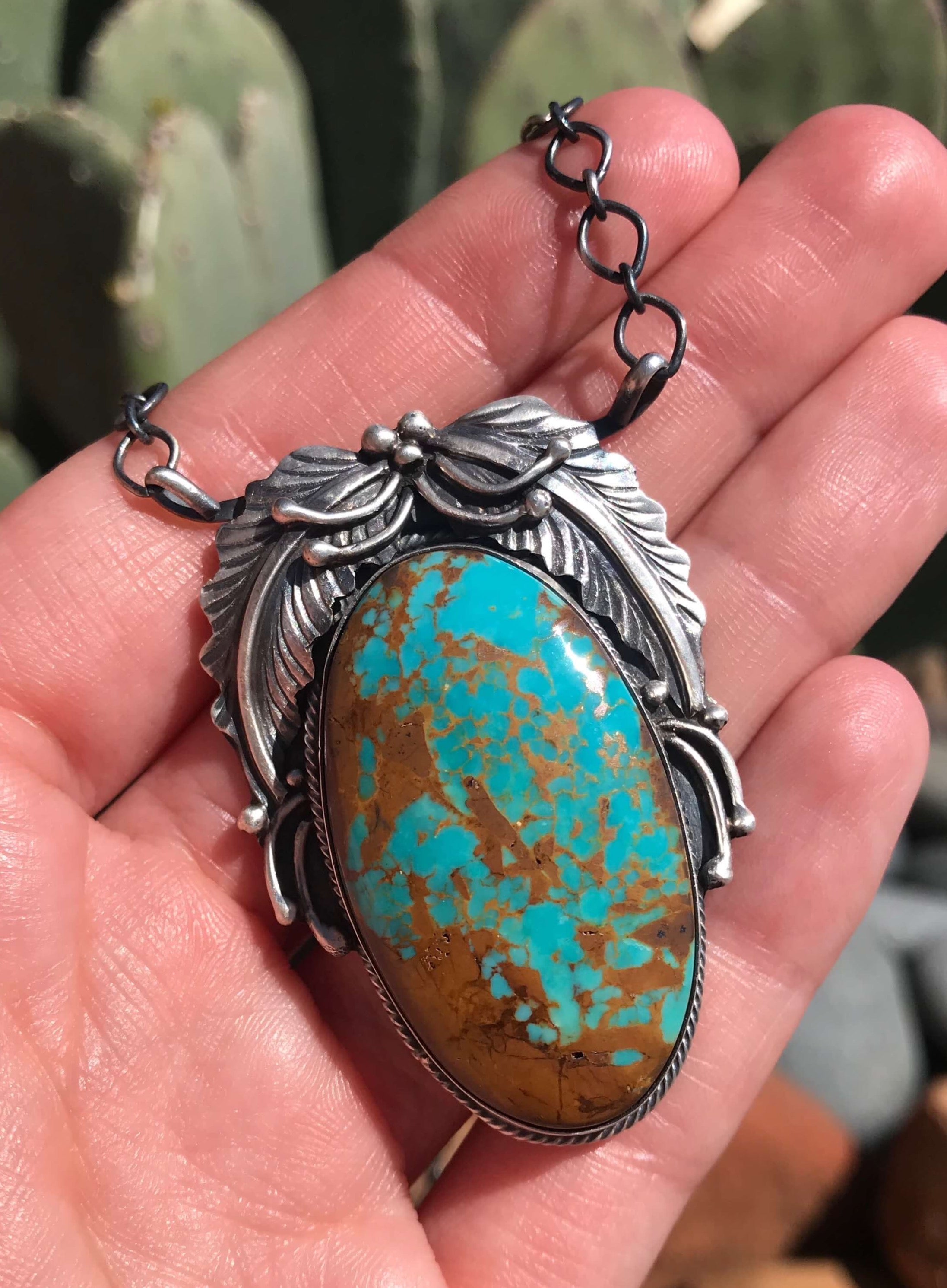 Intricate! Vintage Zuni Native American Turquoise Sterling Silver Wagon Necklace