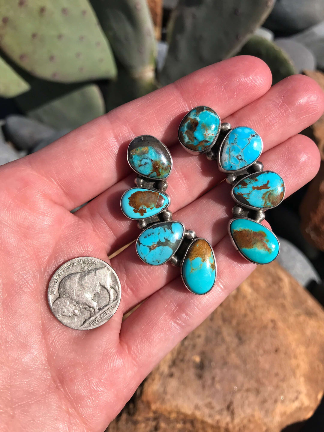 The Sun Lake Earrings, 8-Earrings-Calli Co., Turquoise and Silver Jewelry, Native American Handmade, Zuni Tribe, Navajo Tribe, Brock Texas