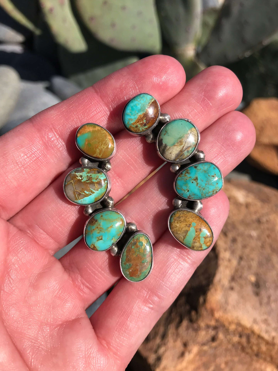 The Sun Lake Earrings, 7-Earrings-Calli Co., Turquoise and Silver Jewelry, Native American Handmade, Zuni Tribe, Navajo Tribe, Brock Texas