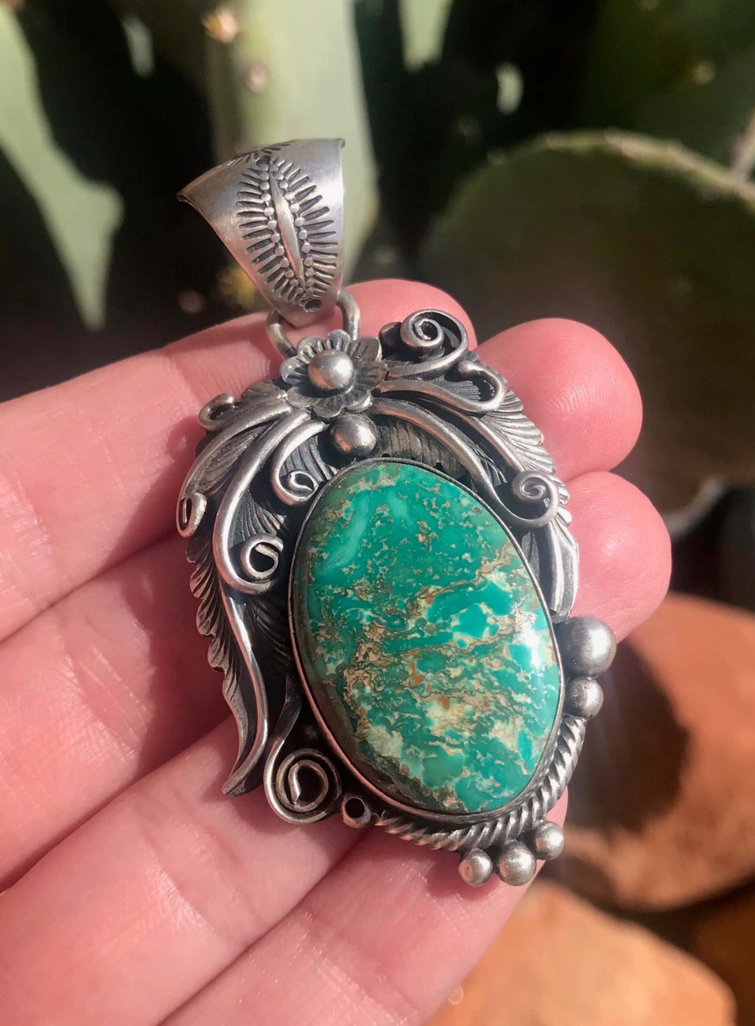 The Forest Turquoise Pendant-Pendants-Calli Co., Turquoise and Silver Jewelry, Native American Handmade, Zuni Tribe, Navajo Tribe, Brock Texas