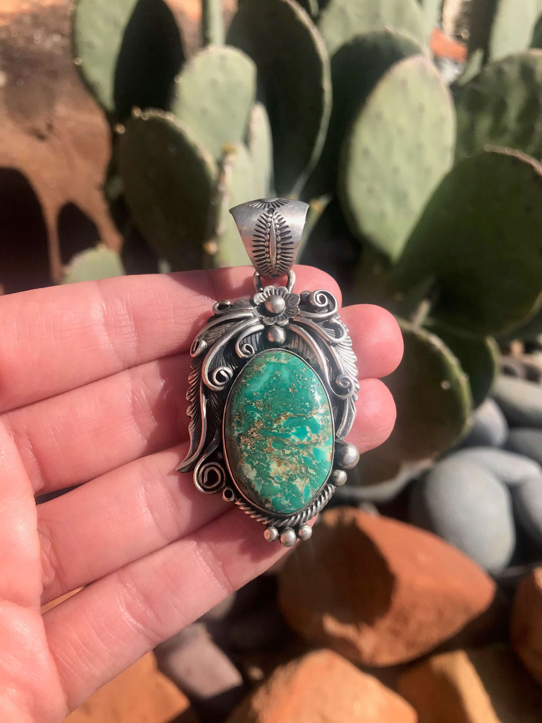 The Forest Turquoise Pendant-Pendants-Calli Co., Turquoise and Silver Jewelry, Native American Handmade, Zuni Tribe, Navajo Tribe, Brock Texas