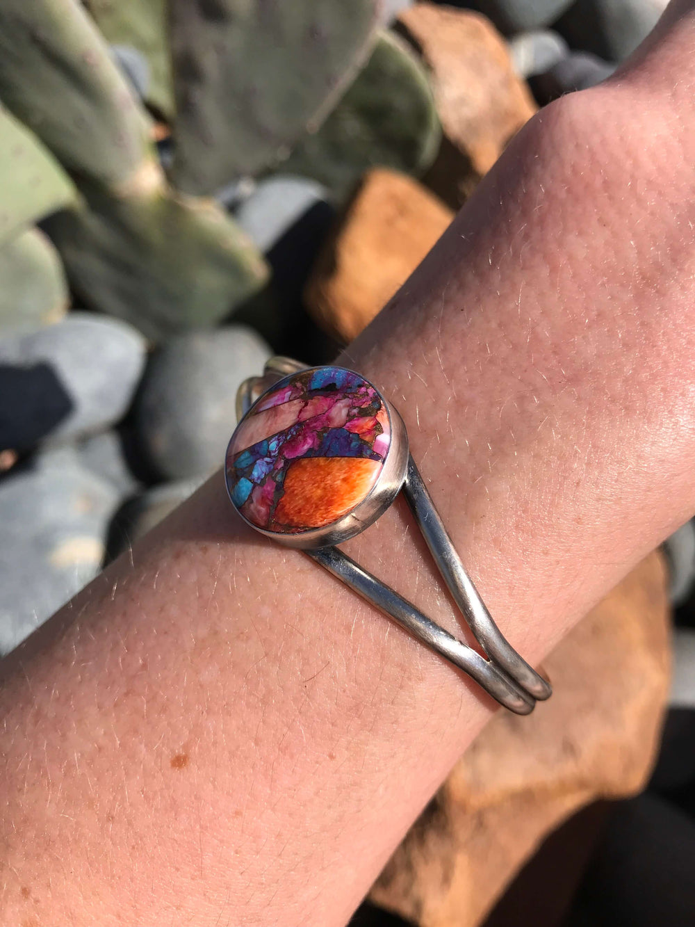 The Dahlia Cuff, 1-Bracelets & Cuffs-Calli Co., Turquoise and Silver Jewelry, Native American Handmade, Zuni Tribe, Navajo Tribe, Brock Texas