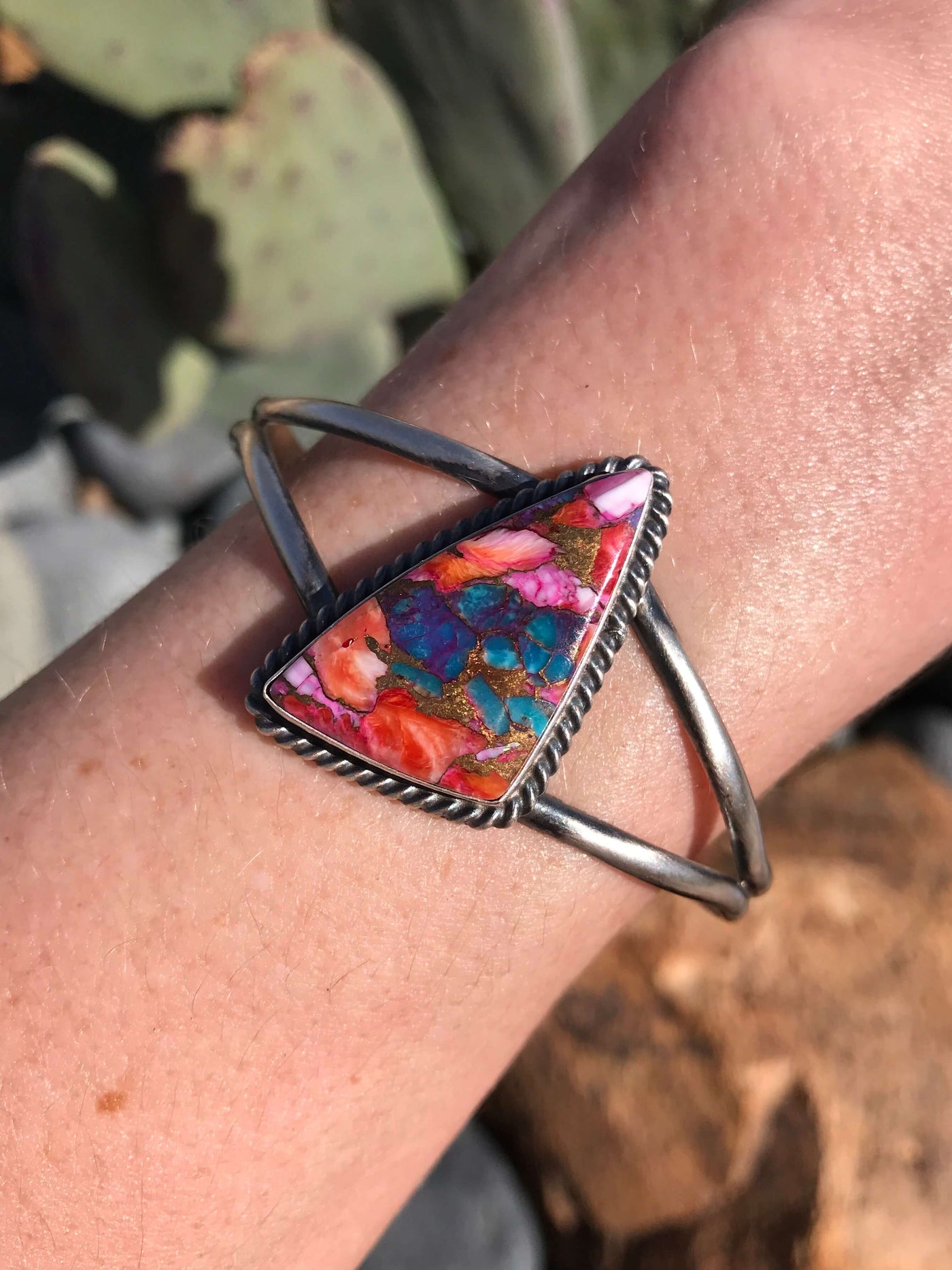 The Dahlia Cuff, 2-Bracelets & Cuffs-Calli Co., Turquoise and Silver Jewelry, Native American Handmade, Zuni Tribe, Navajo Tribe, Brock Texas