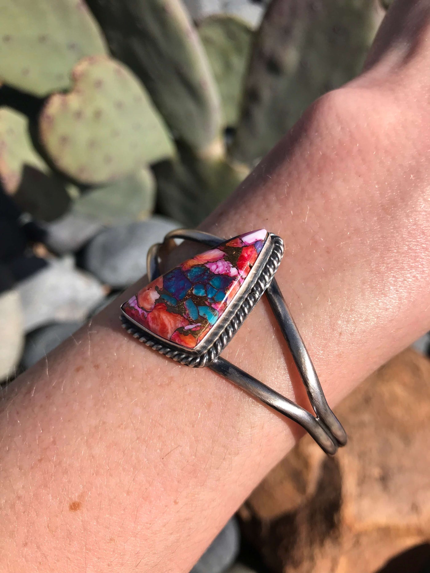The Dahlia Cuff, 2-Bracelets & Cuffs-Calli Co., Turquoise and Silver Jewelry, Native American Handmade, Zuni Tribe, Navajo Tribe, Brock Texas