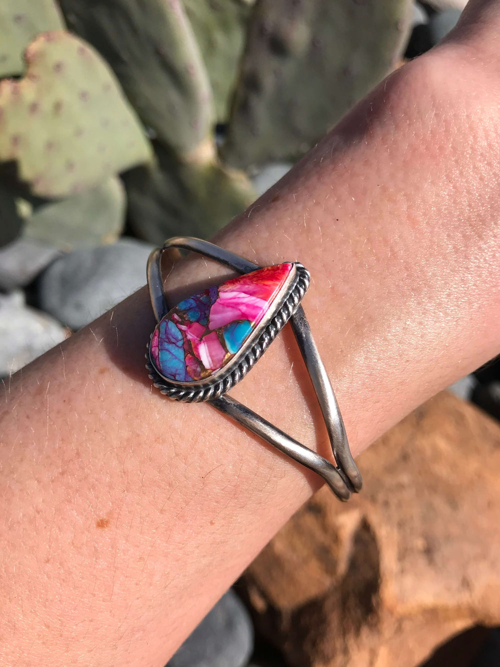 The Dahlia Cuff, 3-Bracelets & Cuffs-Calli Co., Turquoise and Silver Jewelry, Native American Handmade, Zuni Tribe, Navajo Tribe, Brock Texas
