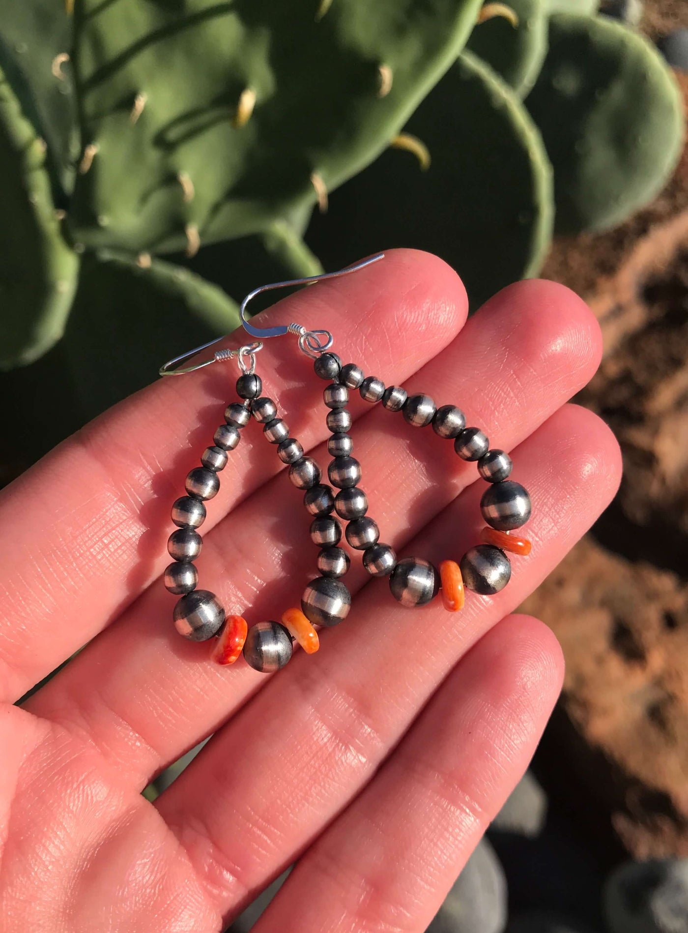 The Lamont Orange Spiny Hoops-Earrings-Calli Co., Turquoise and Silver Jewelry, Native American Handmade, Zuni Tribe, Navajo Tribe, Brock Texas