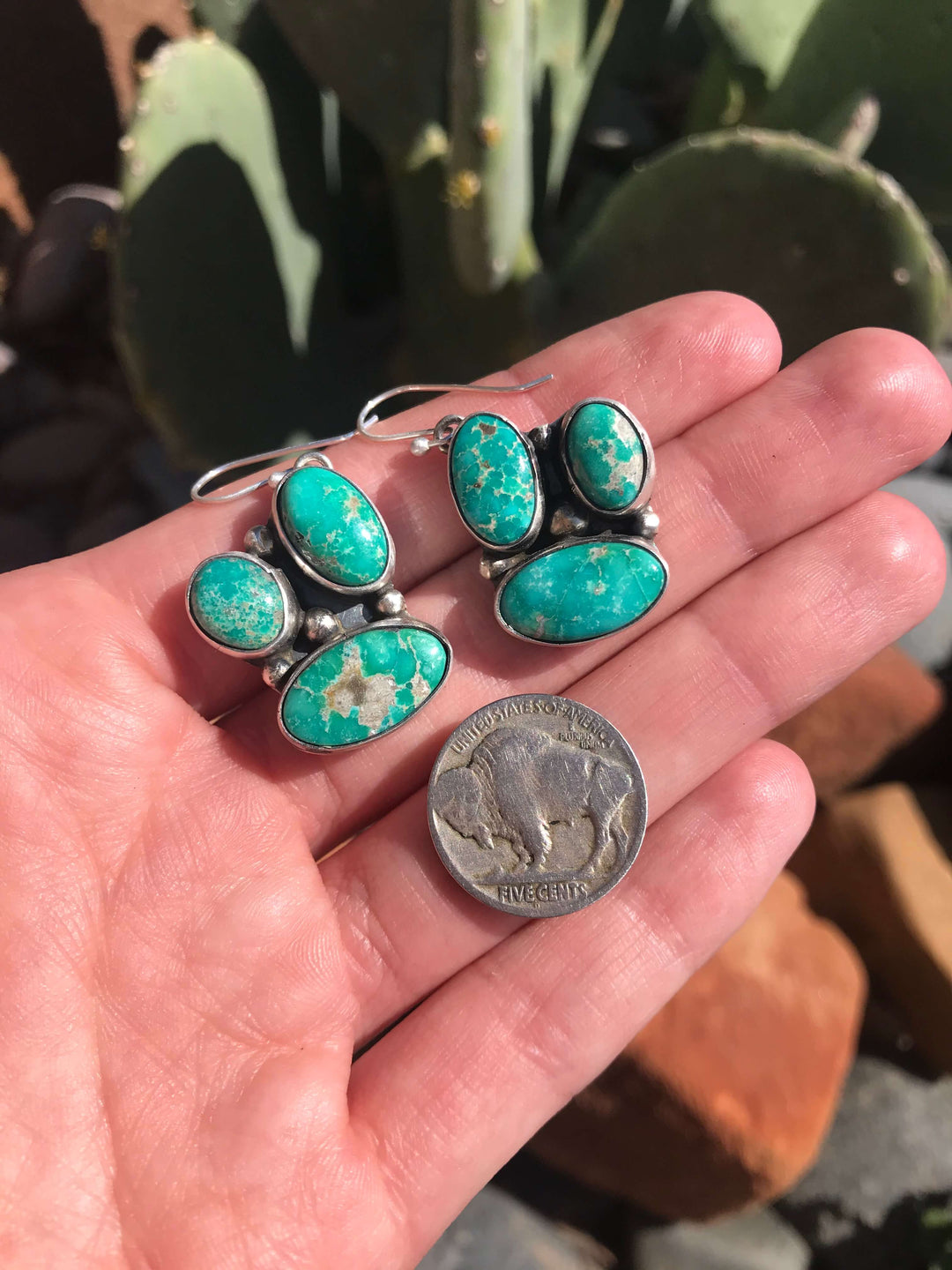 The Naylor Turquoise Earrings, 1-Earrings-Calli Co., Turquoise and Silver Jewelry, Native American Handmade, Zuni Tribe, Navajo Tribe, Brock Texas