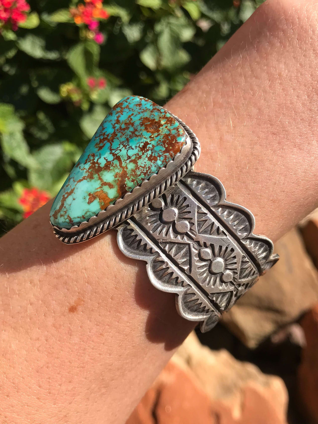 The Ridgemark Turquoise Cuff-Bracelets & Cuffs-Calli Co., Turquoise and Silver Jewelry, Native American Handmade, Zuni Tribe, Navajo Tribe, Brock Texas