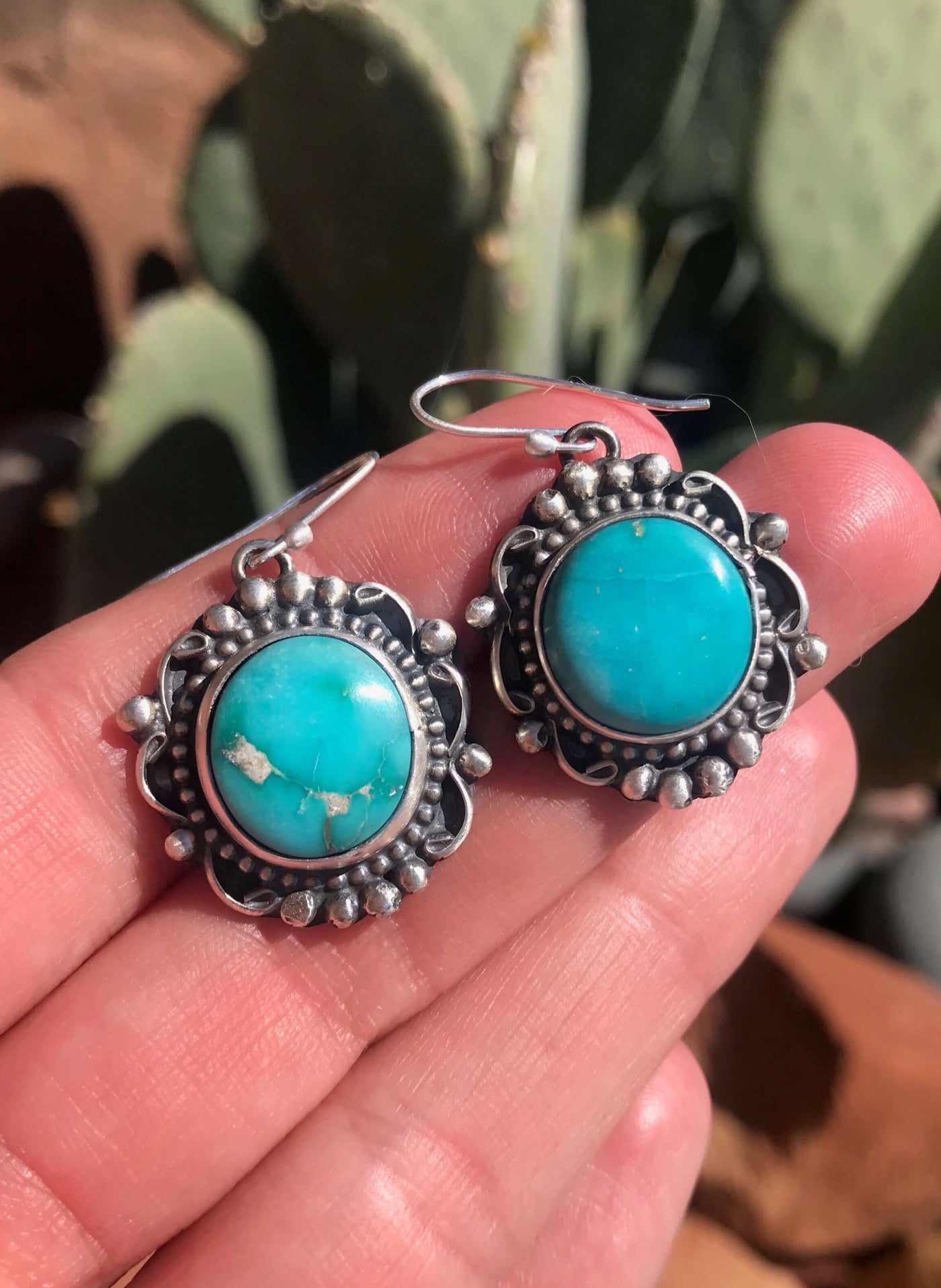 The Denver Turquoise Earrings, 4-Earrings-Calli Co., Turquoise and Silver Jewelry, Native American Handmade, Zuni Tribe, Navajo Tribe, Brock Texas
