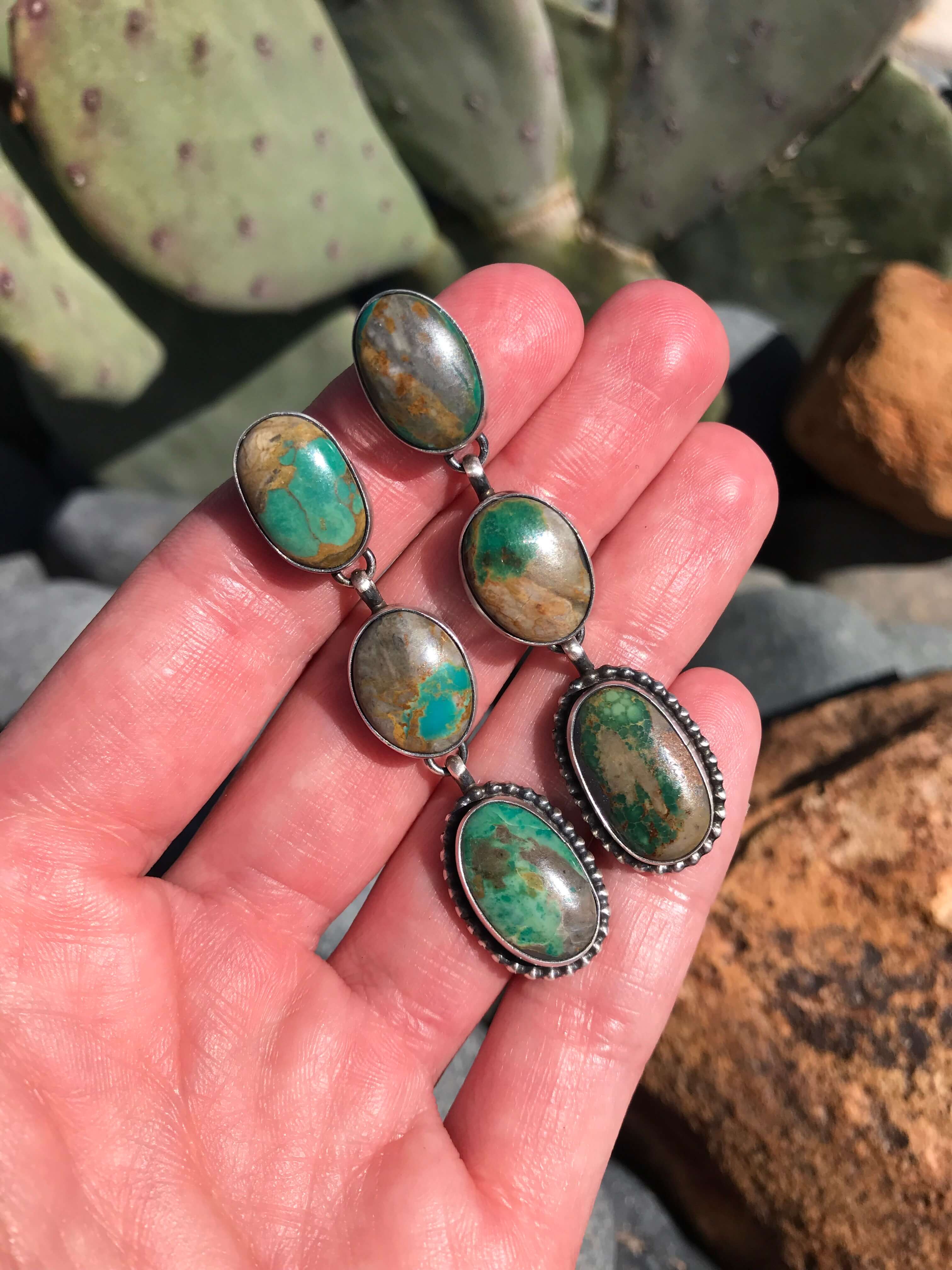 The Searcy Earrings, 2-Earrings-Calli Co., Turquoise and Silver Jewelry, Native American Handmade, Zuni Tribe, Navajo Tribe, Brock Texas