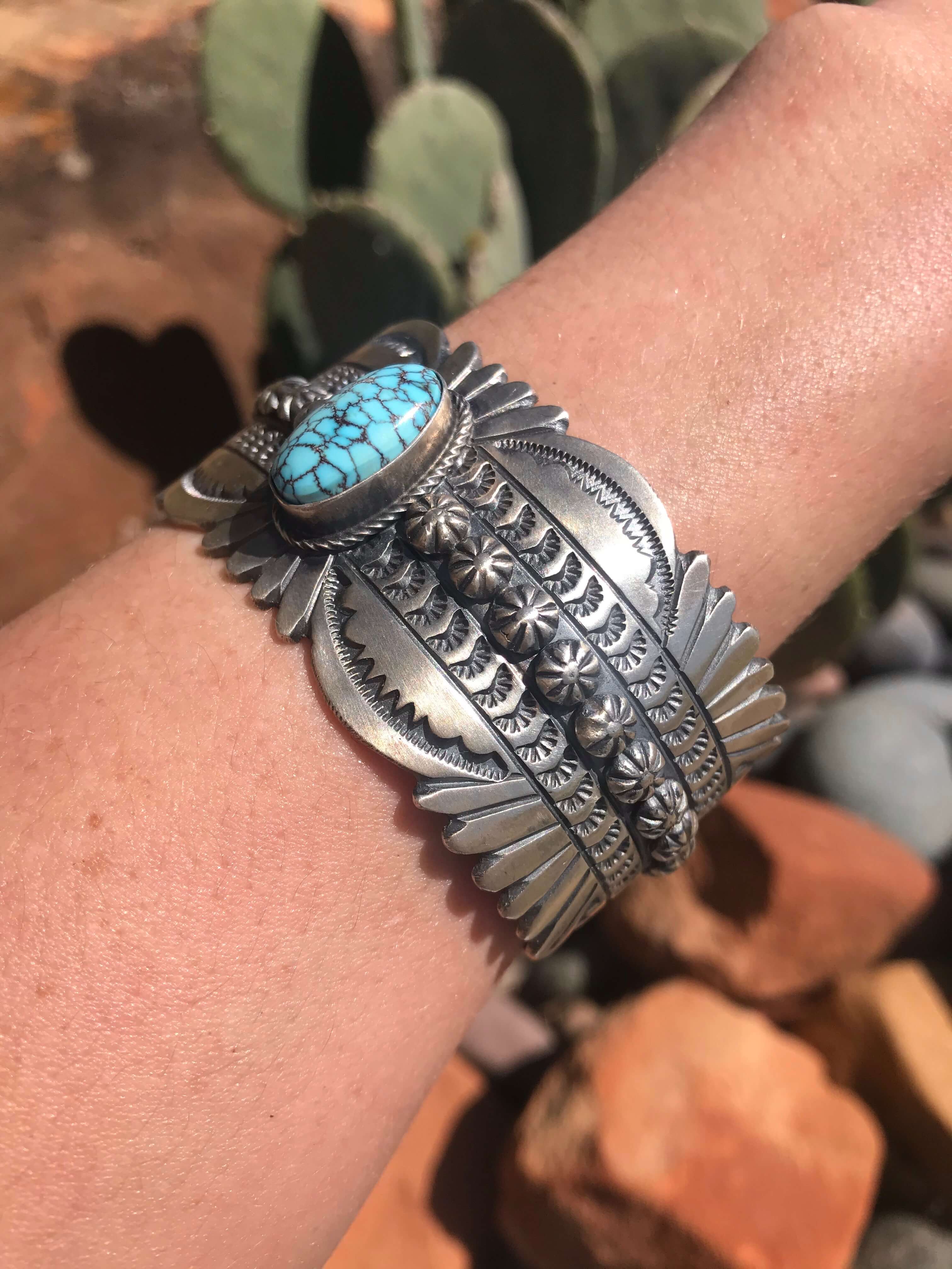 The Warrawee Turquoise Cuff-Bracelets & Cuffs-Calli Co., Turquoise and Silver Jewelry, Native American Handmade, Zuni Tribe, Navajo Tribe, Brock Texas