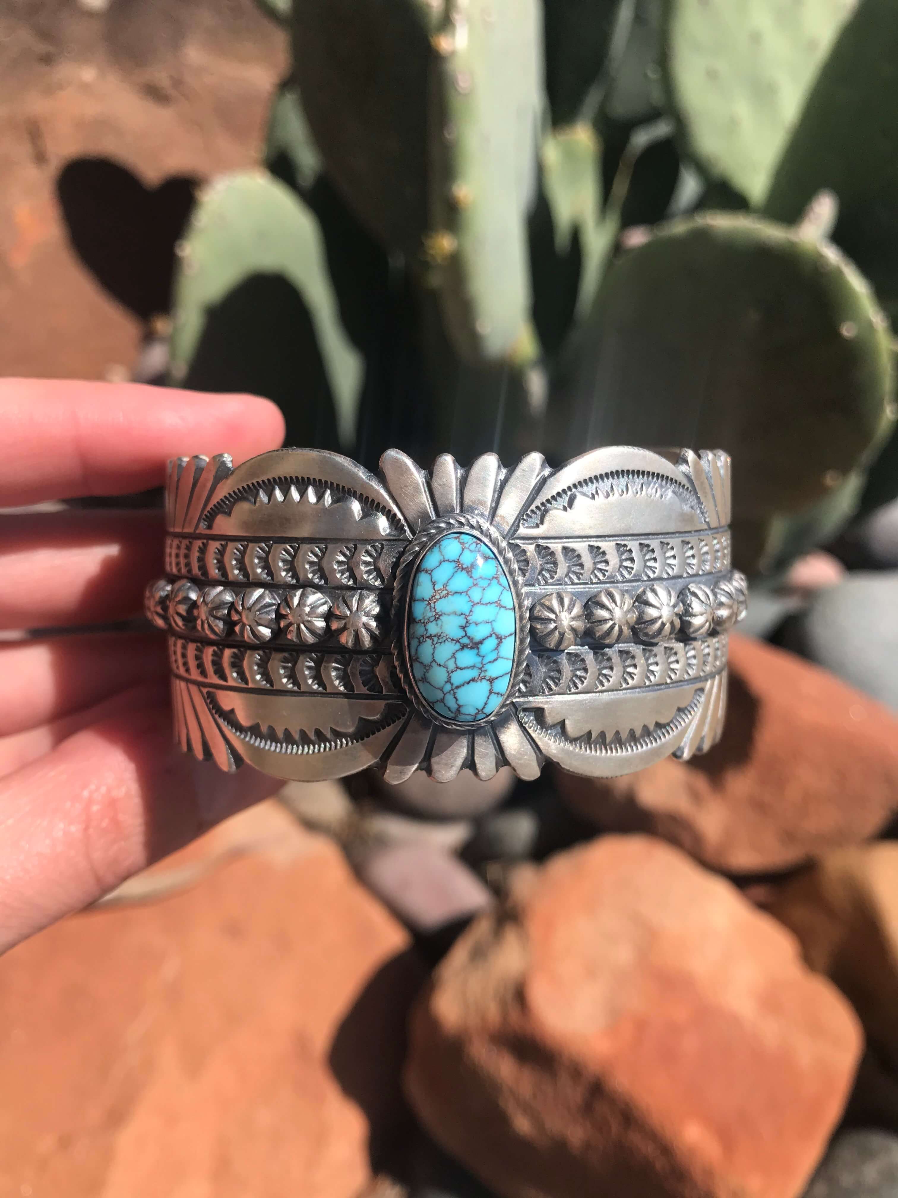 The Warrawee Turquoise Cuff-Bracelets & Cuffs-Calli Co., Turquoise and Silver Jewelry, Native American Handmade, Zuni Tribe, Navajo Tribe, Brock Texas