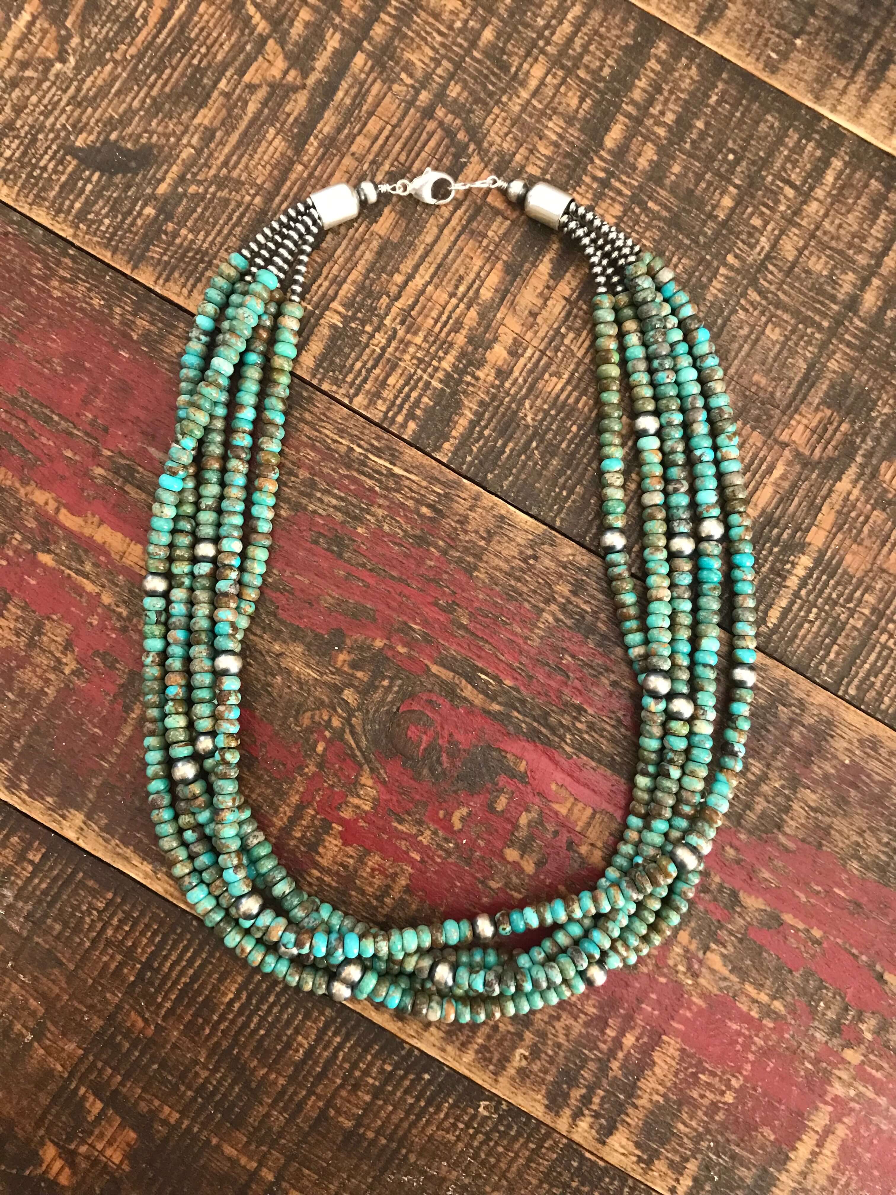 The Kelso 5 Strand Necklace, 22"-Necklaces-Calli Co., Turquoise and Silver Jewelry, Native American Handmade, Zuni Tribe, Navajo Tribe, Brock Texas